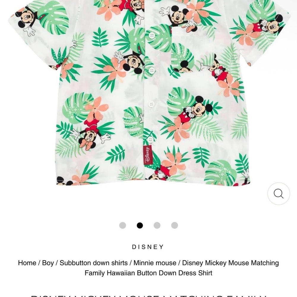 Disney Kids Hawaiian Button Down Shirt - White, Green, red, size 7/8
